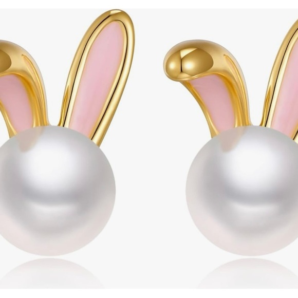Fillmoon Jewelry - Rabbit Pearl Earrings, Dainty Zircon Bunny Studs